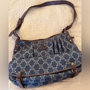 CELINE Paris Macadam Denim Signature Denim Flap Messenger Bag Y2K Shoulder